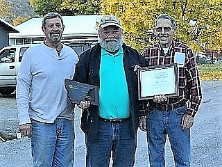 Denley Loge was recently recognized for 16 years of service on the Board of Supervisors by the Mineral Conservation District and the Natural Resource Conservation Service. Pictured from left are Jim Lommen, Mineral Conservation District chair; Denley Loge; and Roger Hearst, Conservation District member for the past 21 years. (Photo courtesy of Mineral County Conservation District)