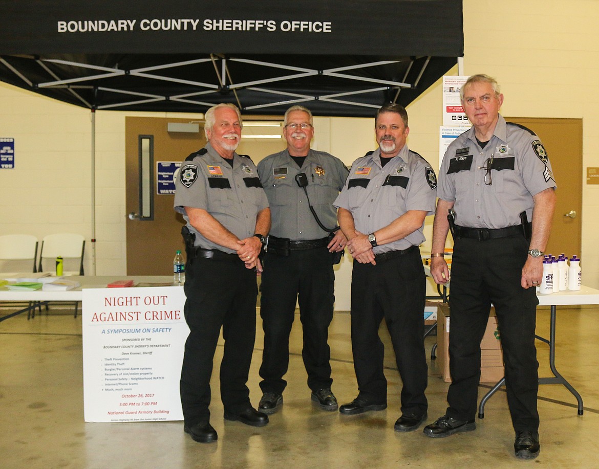 Photo by Mandi Bateman
From left to right: Boundary County Sheriff Reserve Deputy Jim Paulus, Boundary County Sheriff Dave Kramer, Boundary County Sheriff Reserve Deputy Steve Ussher, and Boundary County Sheriff Reserve Sergeant Foster Mayo.