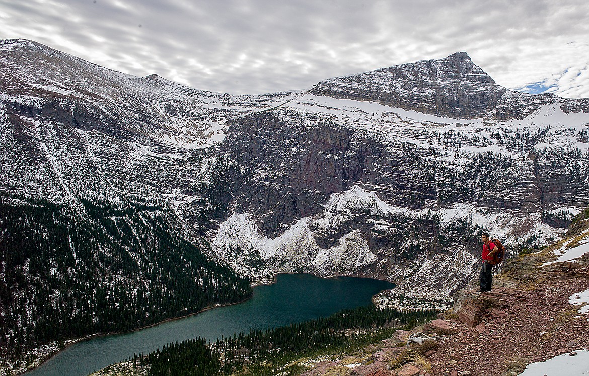 Looking down toward Medicine Grizzly Lake from the Triple Divide Pass Trail.