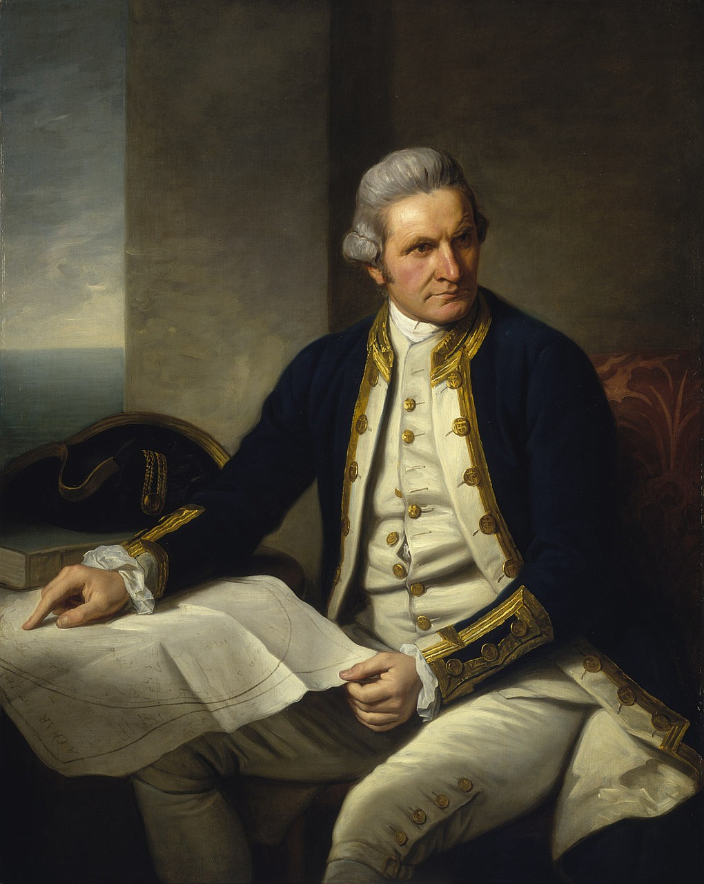 NATIONAL MARITIME MUSEUM/GREENWICH
Sir Nathaniel Dance-Holland portrait of Royal Navy Captain James Cook (1728-1779), a humane commander who explored the Pacific Coast of Alaska and the American Northwest.