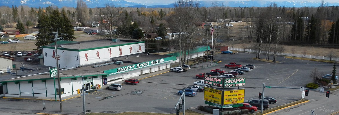 An aerial photo of Snappy Sport Senter shows the growth of the business over 70 years at its landmark spot at the corner of U.S. 2 and Montana 35 in Evergreen. (Photo by Jon Lupton)