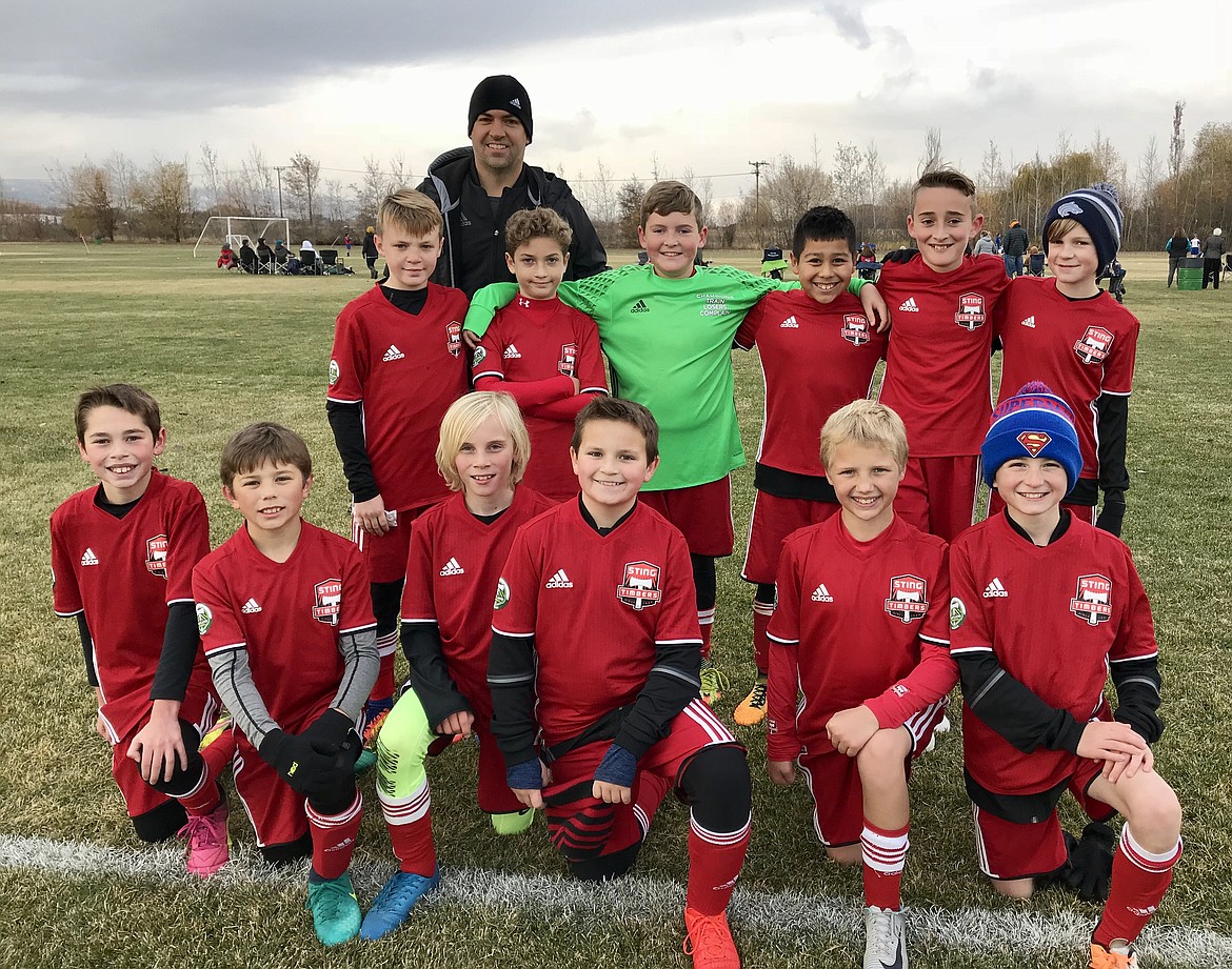 Courtesy photo
The Sting Timbers FC &#146;06 boys green soccer team finished the fall season last week. First they beat Spokane United 11-1 at home. Kai Delio scored a hat trick. Gabe Jones scored 2 goals. Gavin Samayoa and Austin Proctor each had a goal and an assist. Logan Delbridge, Noah Waddell, Eli Scarola, and Elijah Raybell each had a goal. CJ Harshfield had an assist. Then they traveled to Ellensburg to face the KVJSA Bulldogs and lost 4-1. Brayden Ristic scored for the Sting Timbers, off an assist from Gavin Samayoa. In the front row from left are Noah Waddell, Brayden Ristic, Elijah Raybell, Alex Patterson, Austin Proctor and Grant Schofield; middle row from left, Logan Delbridge, Gavin Samayoa, CJ Harshfield, Chief Allan, Kai Delio and Eli Scarola; and rear, coach Camron Cutler.