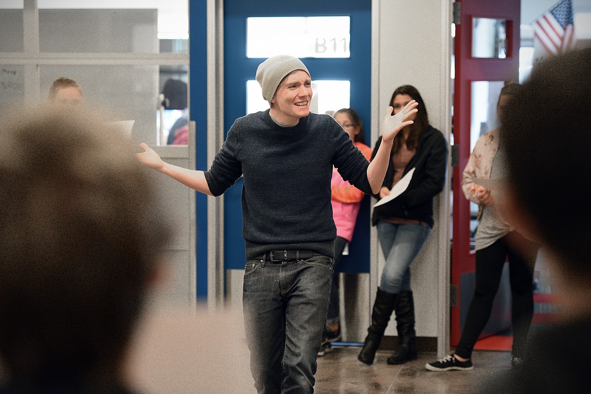 Ben Barker, an actor with Montana Shakespeare in the Schools, instructs students at West Valley School.