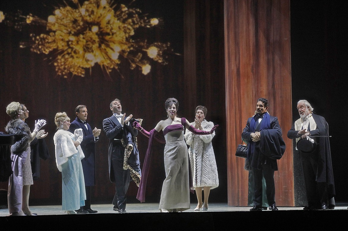 Sally Matthews as Silvia de &Aacute;vila, Iestyn Davies as Francisco de &Aacute;vila, Sophie Bevan as Beatriz, David Portillo as Eduardo, Joseph Kaiser as Edmundo de Nobile, Audrey Luna as Leticia Maynar, Amanda Echalaz as Lucia de Nobile, Fr&eacute;d&eacute;ric Antoun as Ra&uacute;l Yebenes, and Sir John Tomlinson as Dr. Carlos Conde in Ad&egrave;s&#146; &#147;The Exterminating Angel.&#148; (Ken Howard photos/Metropolitan Opera)