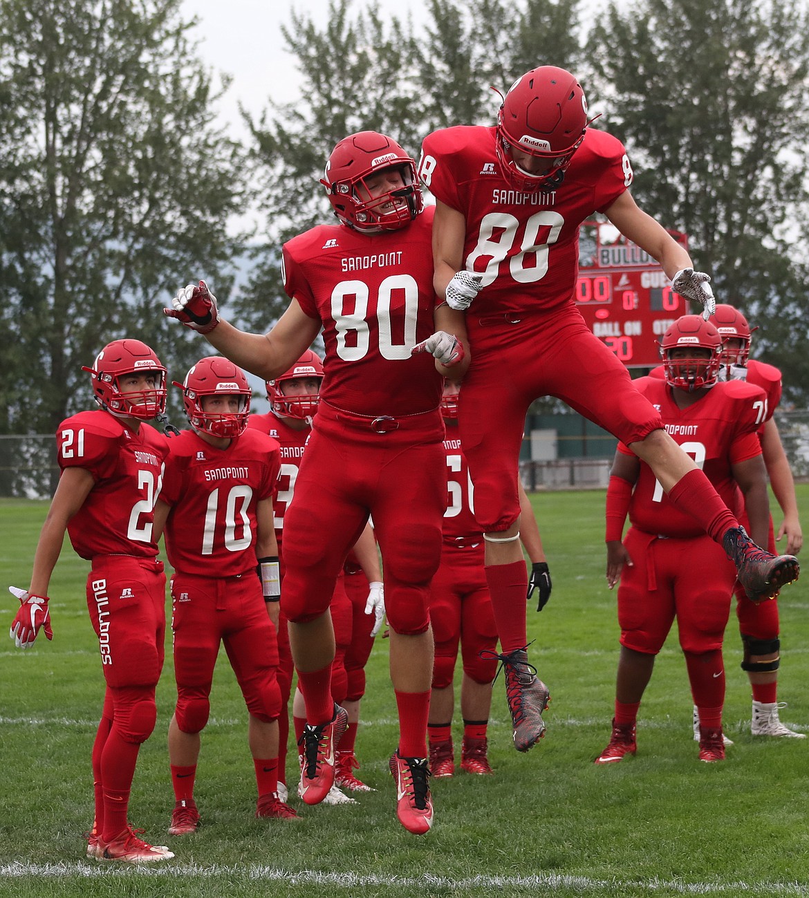 (Photo by ERIC PLUMMER)
Junior linebacker Alex Stockton, left, was named the league&#146;s Defensive MVP, while his brother T.J. Davis, right, earned a spot on the team at wide receiver.