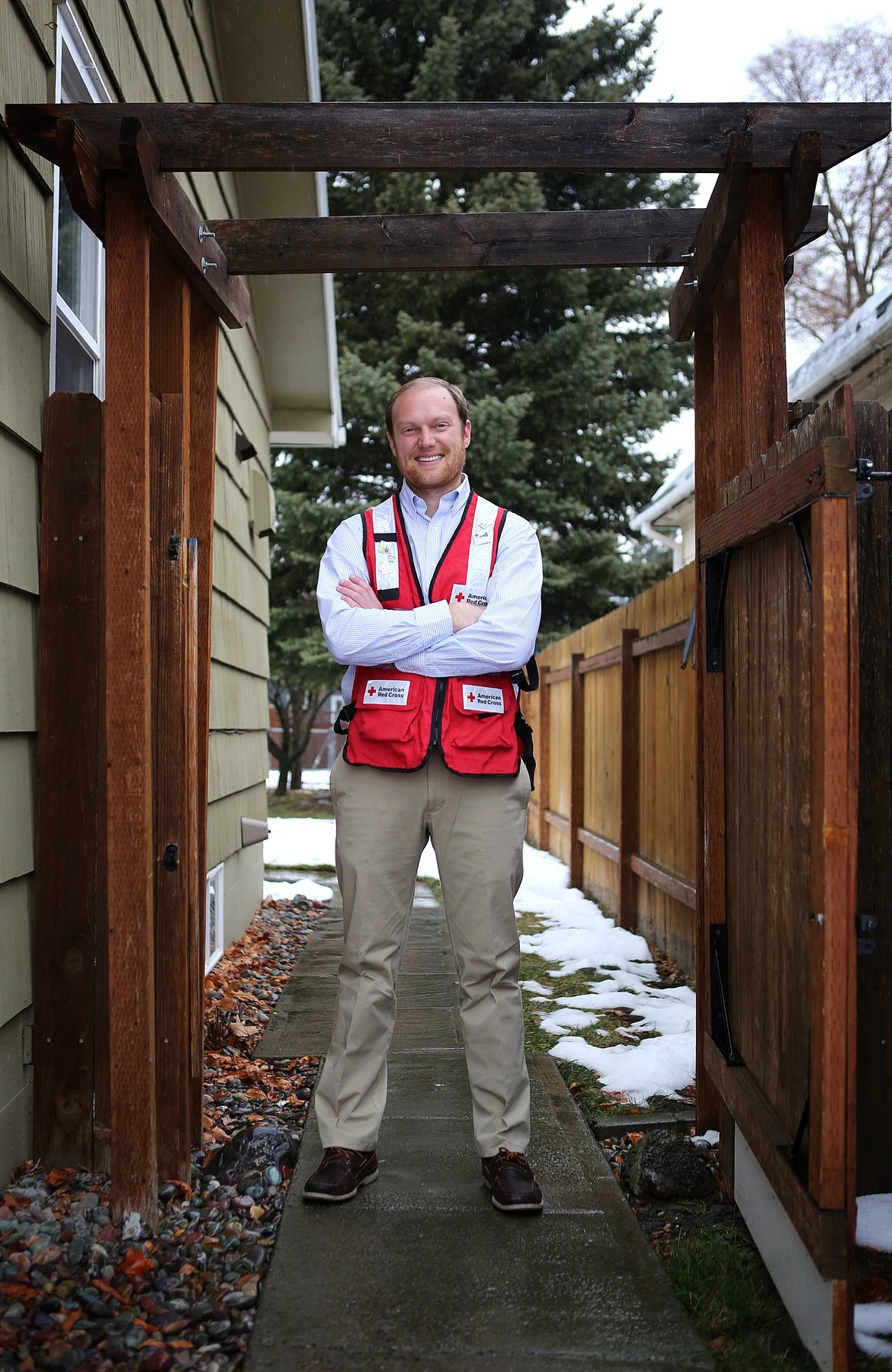 Red Cross Disaster Program Manager Ted Koenig poses for a photo outside his Kalispell home, Monday, Oct. 13. (Mackenzie Reiss/Daily Inter Lake)