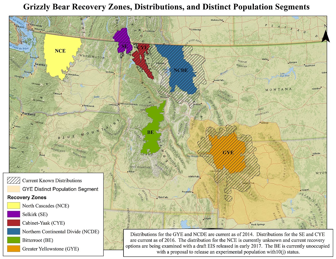 Grizzly bear recovery zones. (Fish and Wildlife Service)
