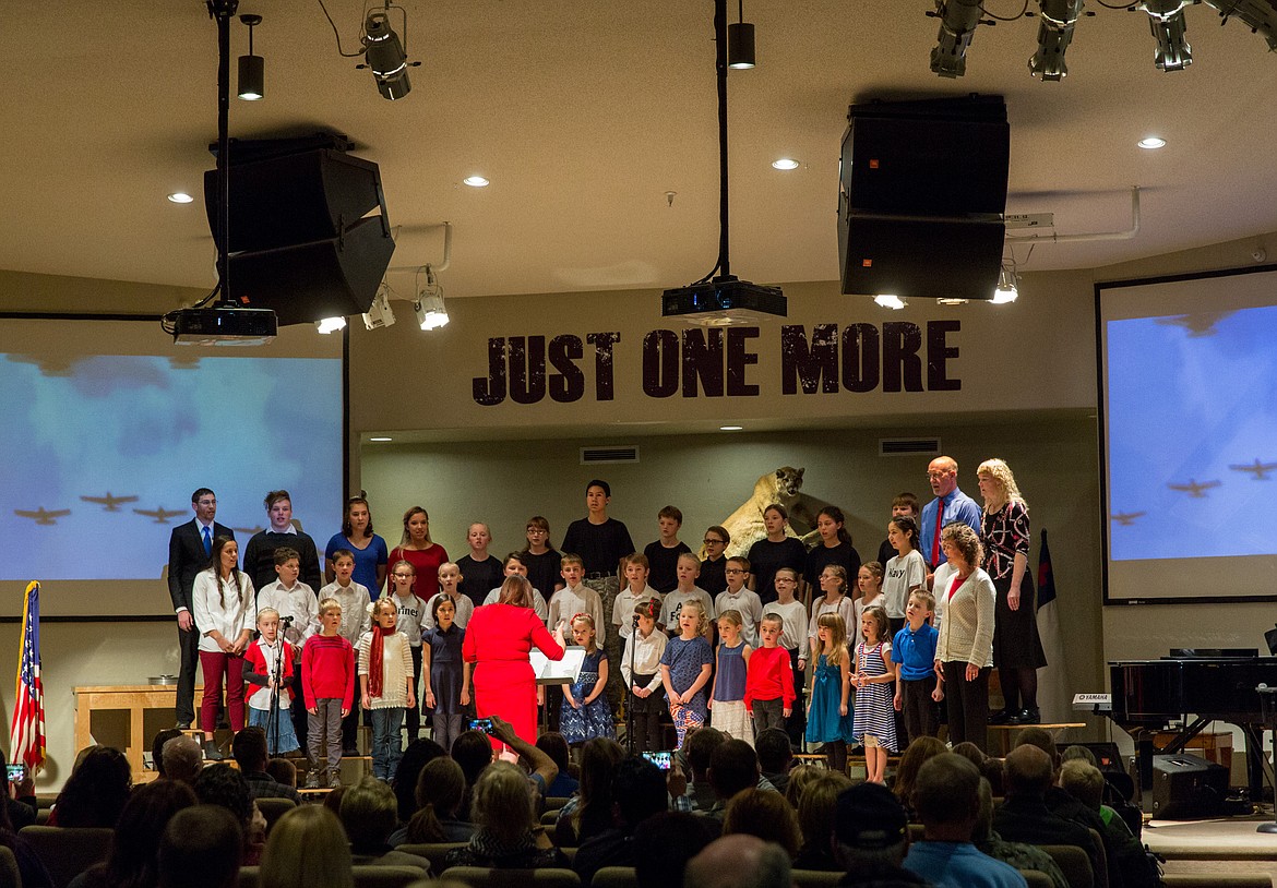 Kootenai Valley Christian School students perform during the 21st annual Veterans Day program at Libby Christian Church on Friday, Nov. 10, 2017. (John Blodgett/The Western News)