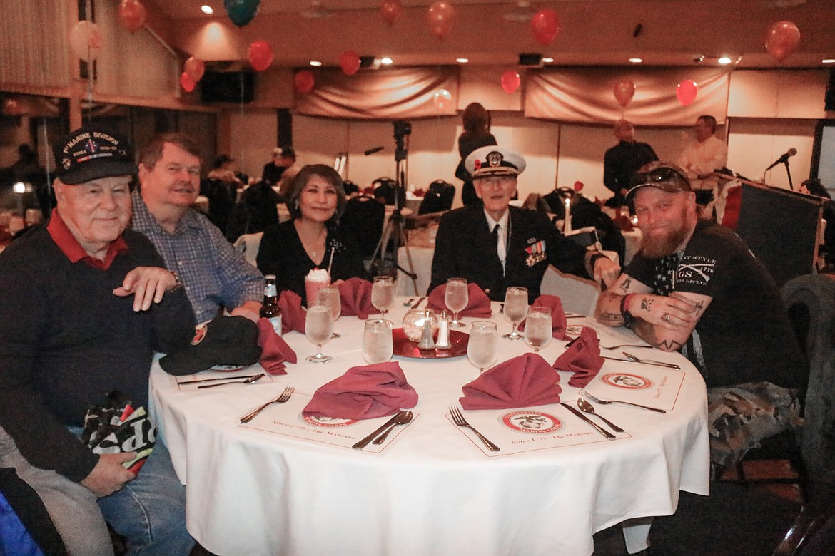 Photo by Mandi Bateman
Marine Corp Veteran Elden Koon, Navy Veteran Son Solum, Teresa Solum, Navy Veteran Leonard LeShack, and Air Force Veteran Tom Chaney at the Marine Corps 242nd birthday.