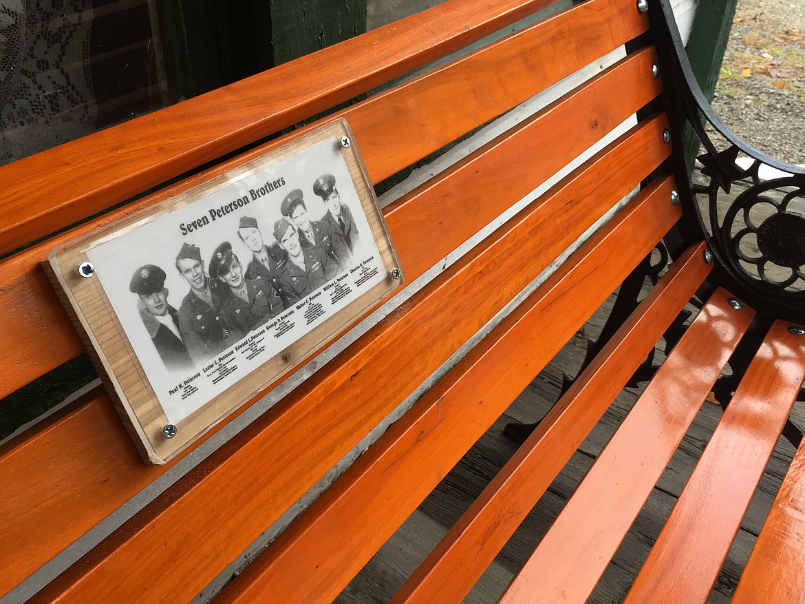 The bench outside the Wardner Museum was dedicated on Saturday to the seven Peterson brothers who served in the military. The dedication ceremony concluded with a story of a trick that Chuck Peterson would play, claiming that this picture featured all of his brothers except one (the one being himself).