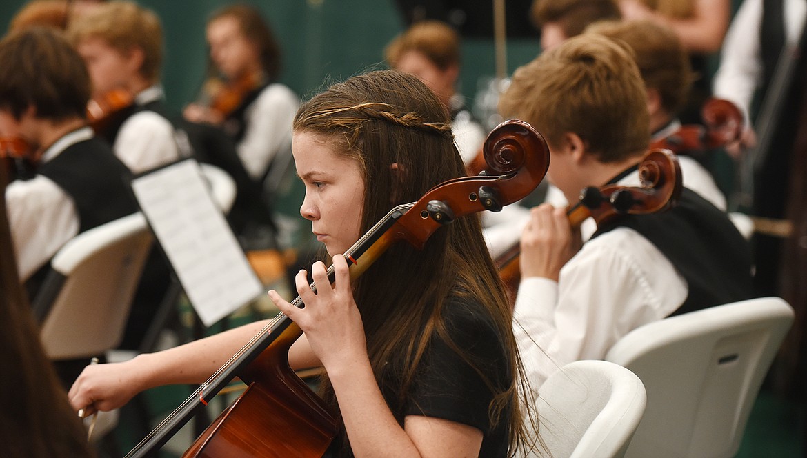 A member of the Whitefish High School Orchestra playing during the Veterans Day Community Event at Whitefish High School on Friday, November 10.(Brenda Ahearn/Daily Inter Lake)