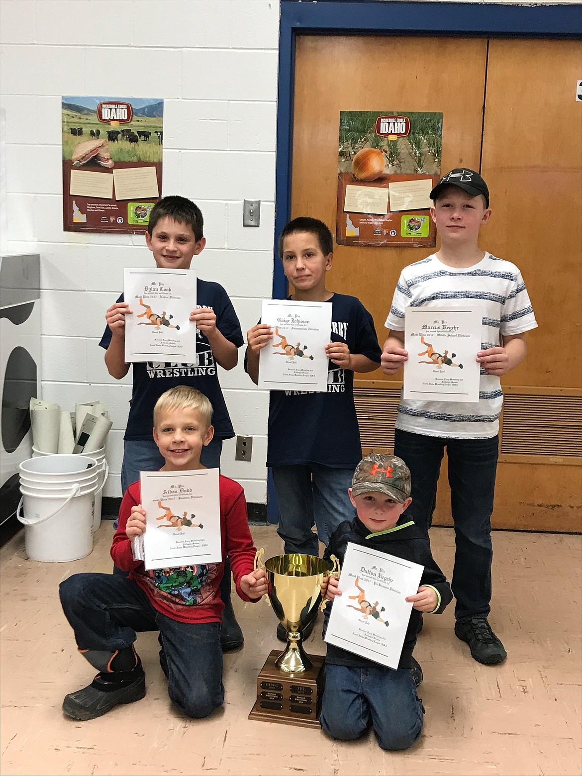 The winners of the &#147;Mr. Pin&#148; Awards out of each of the 5 Age Groups. Dalton Regehr,  Aiden Dodd, Gaige Johnson, Dylan Cook, and Marcus Regehr.