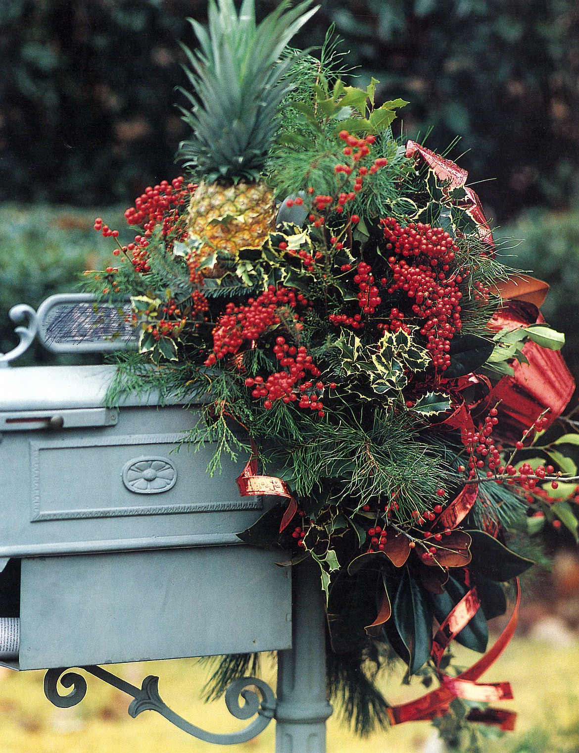 Put together a bright gathering of gleanings from the woods (and the crafts store, if necessary) and decorate your outdoor features for the season. Beautify everything from the doghouse to an old mailbox &#151; substitute the pineapple for suet balls, peanuts and corncobs for the birds, squirrels and other woodland pals to ease the hardship that wintertime may bring.