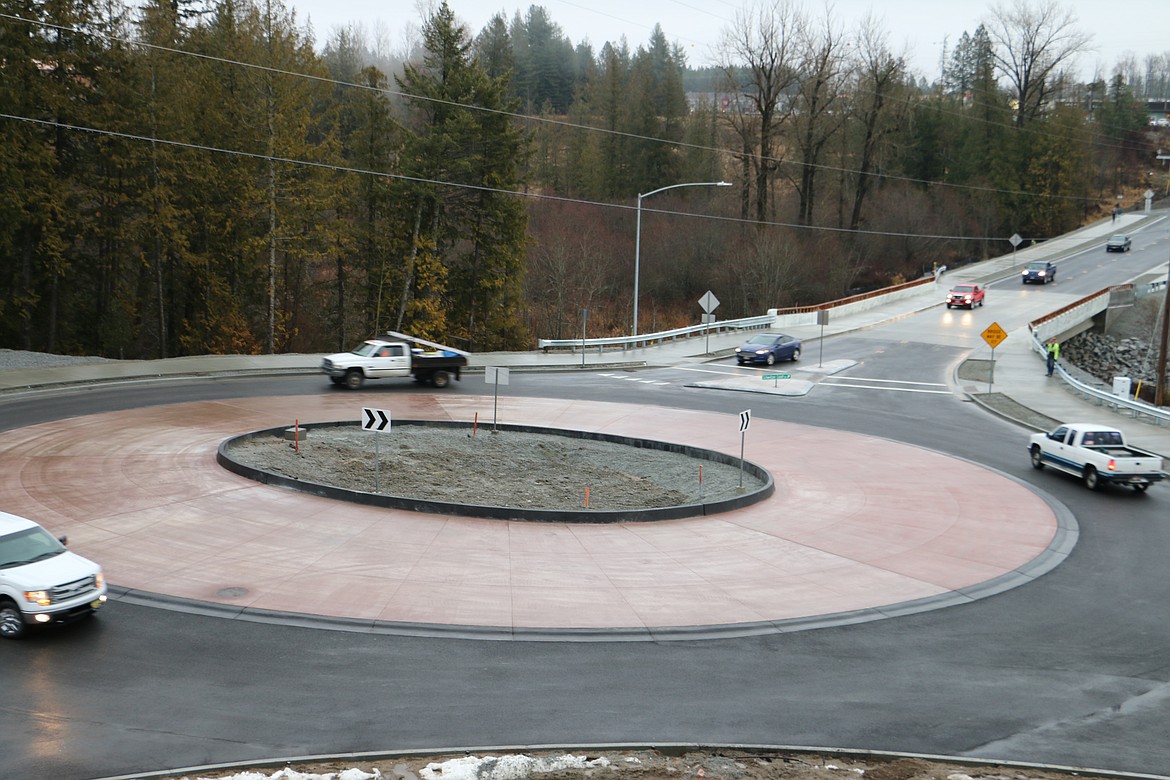 (Photo by MARY MALONE)
Schweitzer Cutoff Road reopened Wednesday revealing the new bridge and roundabout.