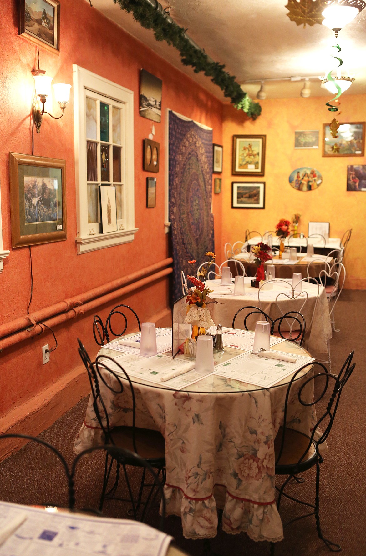 The colorful dining room at The Symes Hot Springs Hotel is pictured Monday afternoon in Hot Springs. (Mackenzie Reiss/Daily Inter Lake)