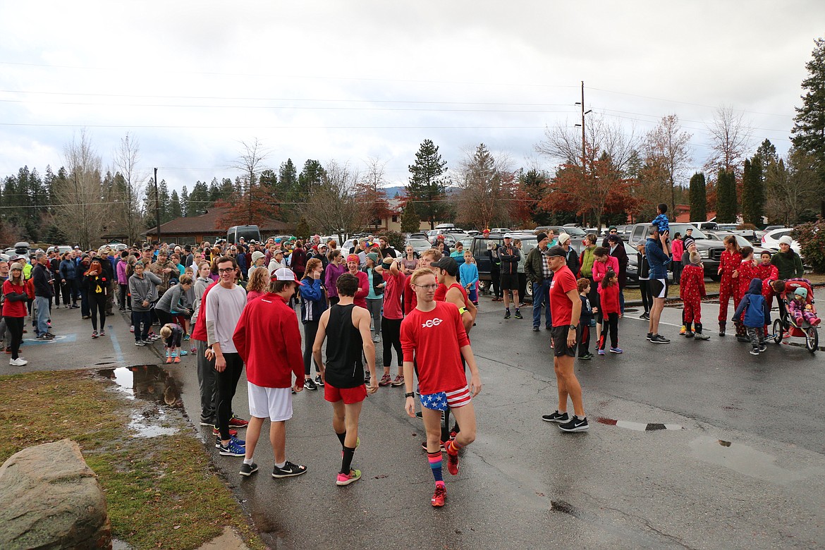 (Photo by CAROLINE LOBSINGER)
Turkey Trot participants get ready for the start of the 10th annual Turkey Trot on Thanksgiving Day. The event, which is sponsored by Sandpoint Parks &amp; Recreation and Sandpoint West Athletic Club, raises donations and food for the Bonner Community Food Bank.