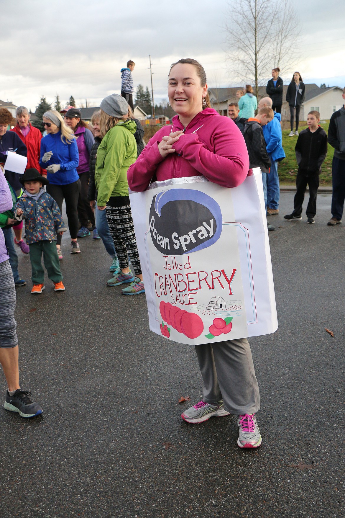 (Photo by CAROLINE LOBSINGER)
Astra Vaughn put her creative talents to use in creating her costume, complete with nutrition information on the back, for the annual Turkey Trot fun run walk. The event, which is sponsored by Sandpoint Parks &amp; Recreation and Sandpoint West Athletic Club, raises donations and food for the Bonner Community Food Bank.