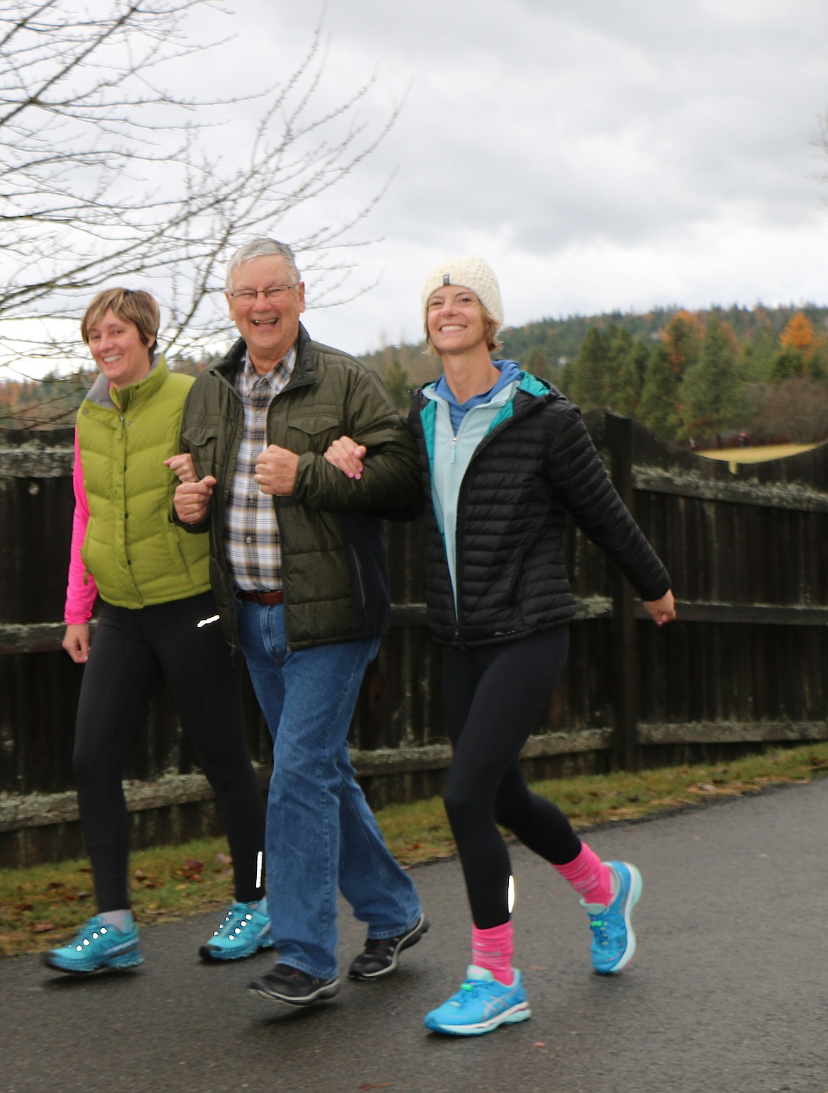 (Photo by CAROLINE LOBSINGER)
A trio makes their way around Travers Park as they take part in the 10th annual Turkey Trot on Thanksgiving Day. The event, which is sponsored by Sandpoint Parks &amp; Recreation and Sandpoint West Athletic Club, raises donations and food for the Bonner Community Food Bank.