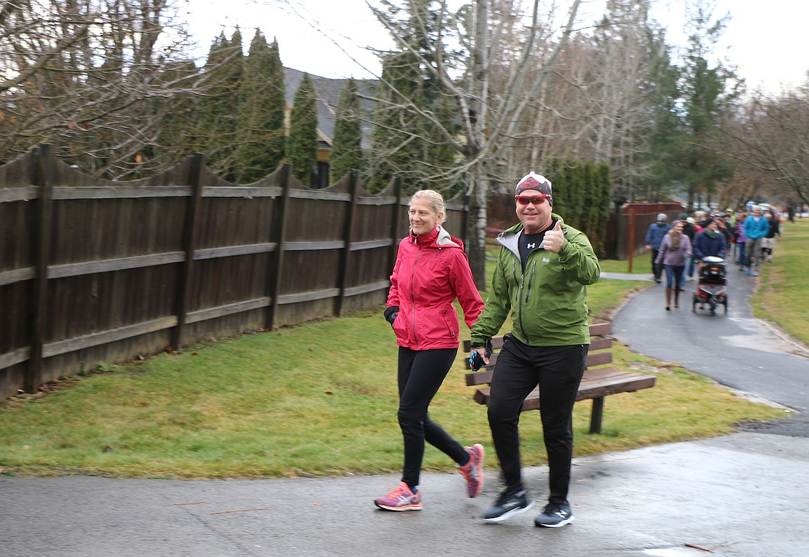 Gina and Kim Woodruff make their way around Travers Park as they take part in the 2017 annual Turkey Trot on Thanksgiving Day. The event, which is sponsored by Sandpoint Parks & Recreation and the Litehouse YMCA, raises donations and food for the Bonner Community Food Bank.