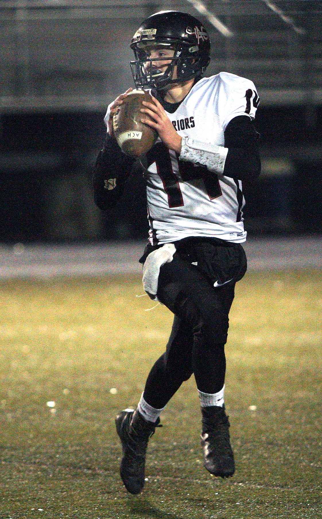 Rodney Harwood/Columbia Basin HeraldAlmira/Coulee-Hartline quarterback Maguire Issak scored five touchdowns in last week's 1B quarterfinal game. The Warriors take on Lummi Nation  on Saturday in Bellingham for a chance to play in the 1B state championship game.