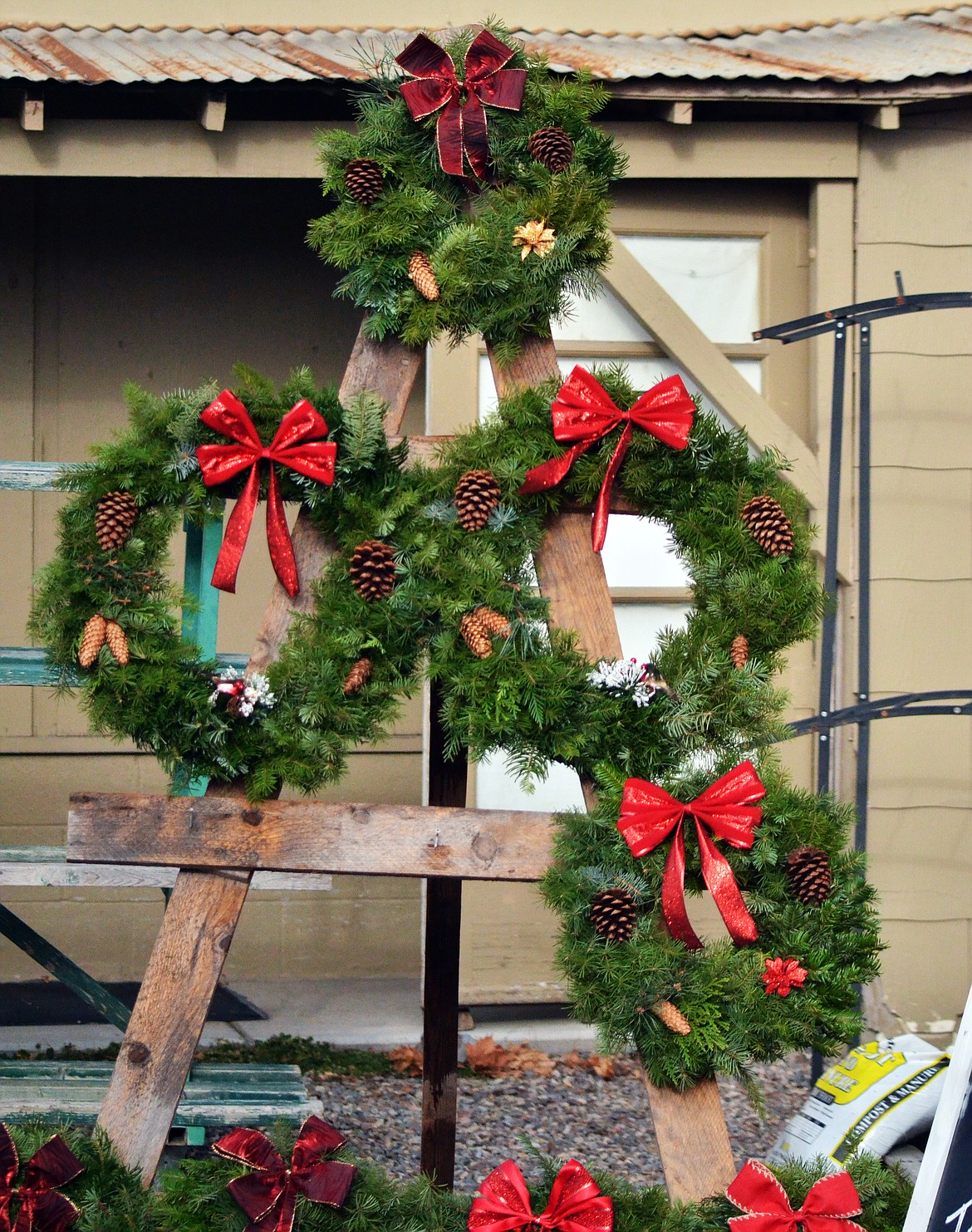 Locally decorated wreathes for the Savage Horsemen Wrestlers to sell. (Erin Jusseaume/ Clark Fork Valley Press)