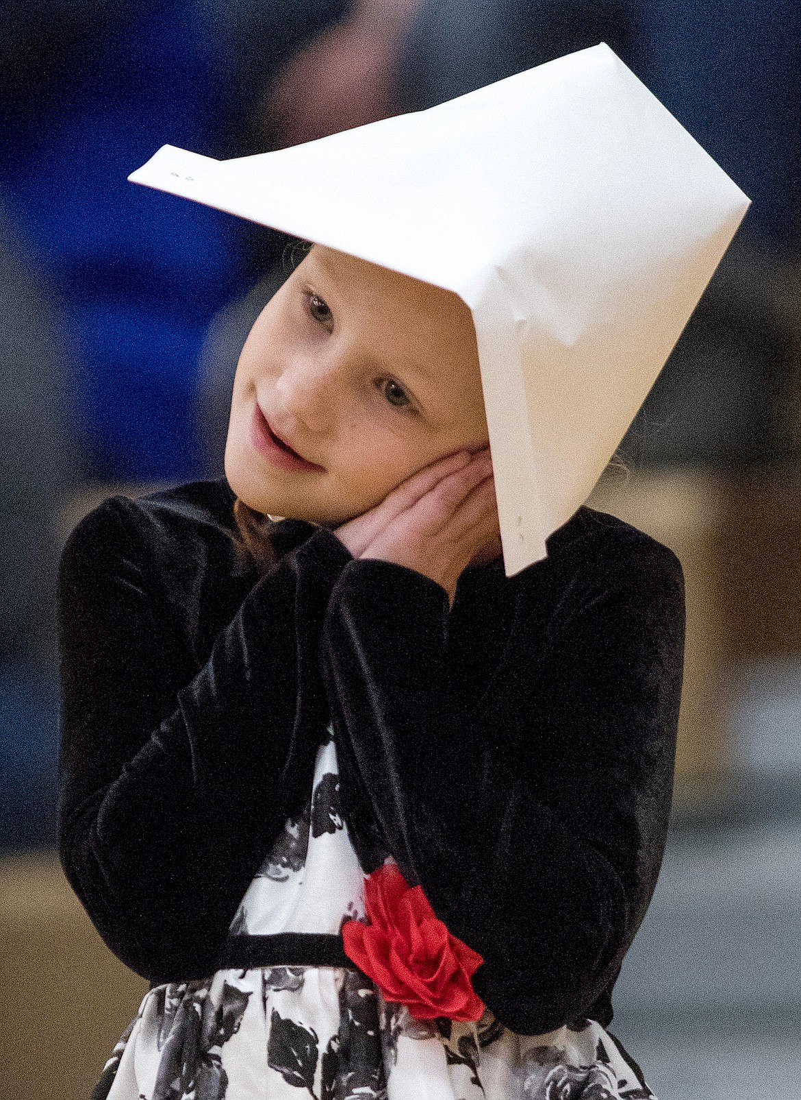 First-grader Harmony Keller performs as a pilgrim Tuesday at Libby Elementary School. (John Blodgett photos/The Western News)
