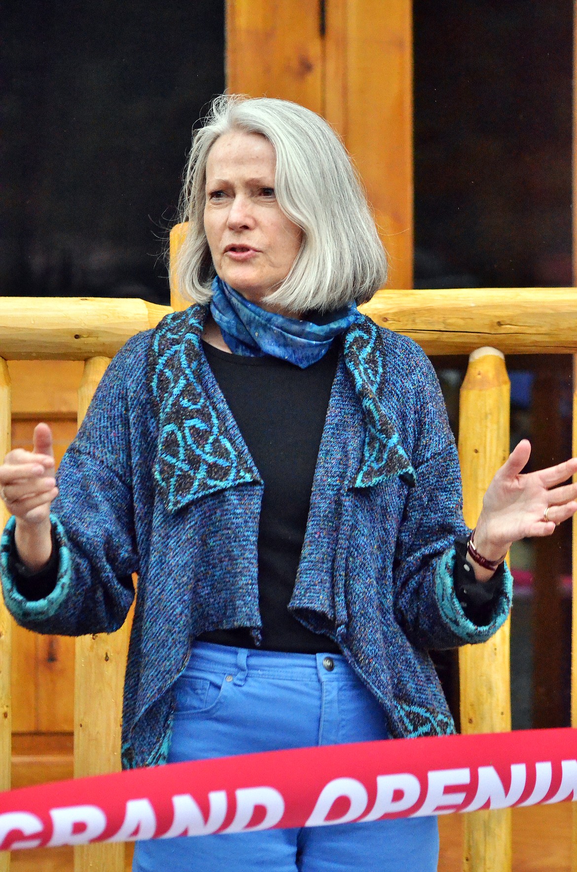 Jessica Palmer wife of the late Andre J Melief opens proccedings at the new lodge (Erin Jusseaume/ Clark Fork Valley Press)