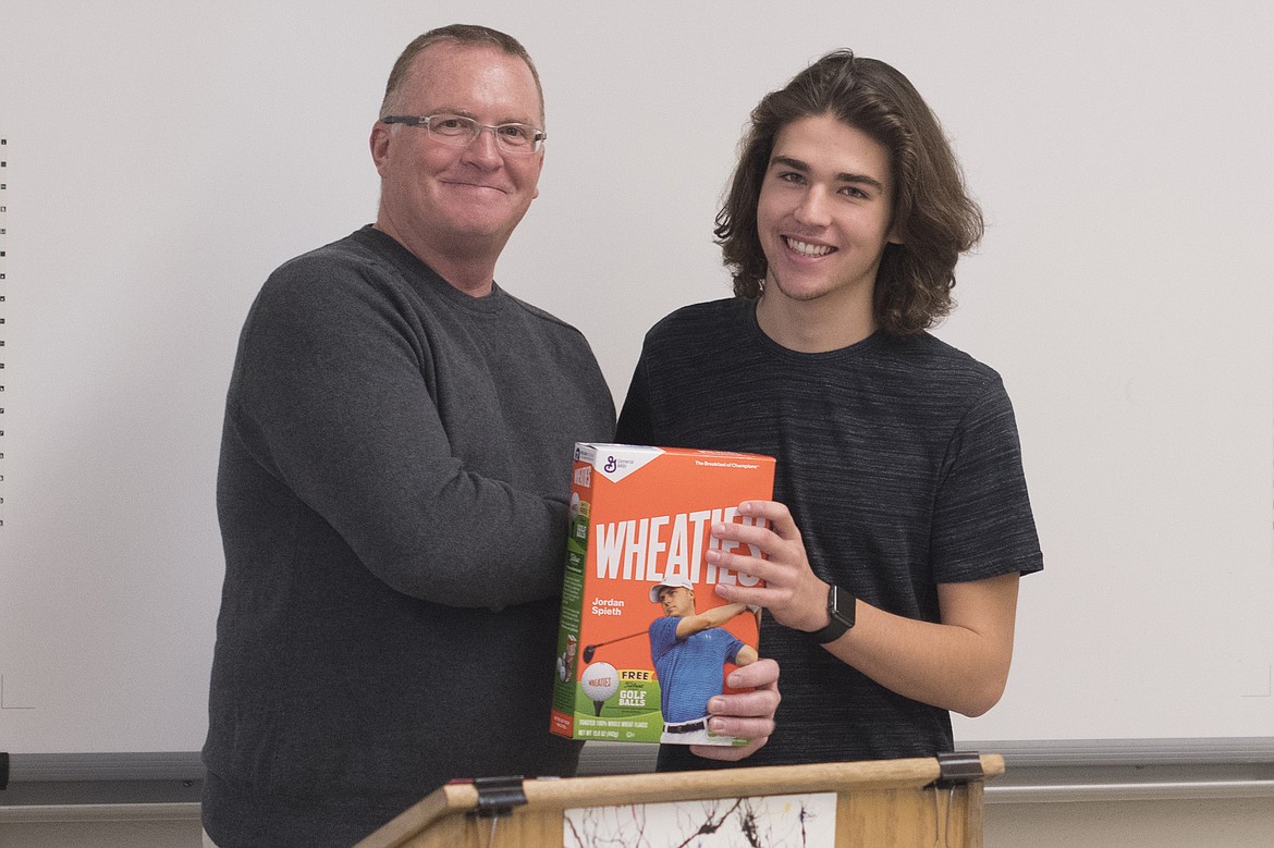 Kelton Thomas was inducted as the Columbia Falls High School HOSA Sergeant at Arms last week.