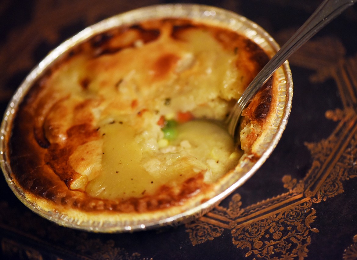 Detail of a single serving of Chicken Pot Pie, baked and ready to eat.(Brenda Ahearn/Daily Inter Lake)