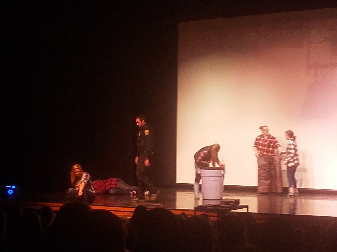 Photo by Tanna Yeoumans
A group of students performed a skit about drinking alcohol and consuming drugs when they froze. School Resource Officer Mike Martinez then entered the stage and walked around and touched them back to life.