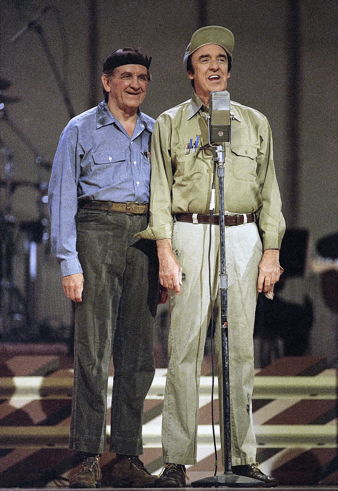 FILE - In this May 7, 1992 file photo, George Lindsey, left, and Jim Nabors, cast members from &#147;The Andy Griffith Show,&#148;  appear in Nashville, Tenn. Nabors died peacefully at his home in Honolulu on Thursday, Nov. 30, 2017, with his husband Stan Cadwallader at his side. He was 87. (AP Photo, File)