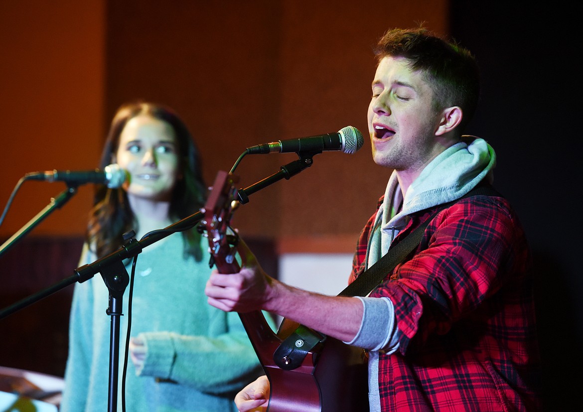 Caleb Knox sings with Jael Johnson at the Kalispell Music Festival on Sunday, Nov. 5, at the Eagles. (Brenda Ahearn/This Week in the Flathead)