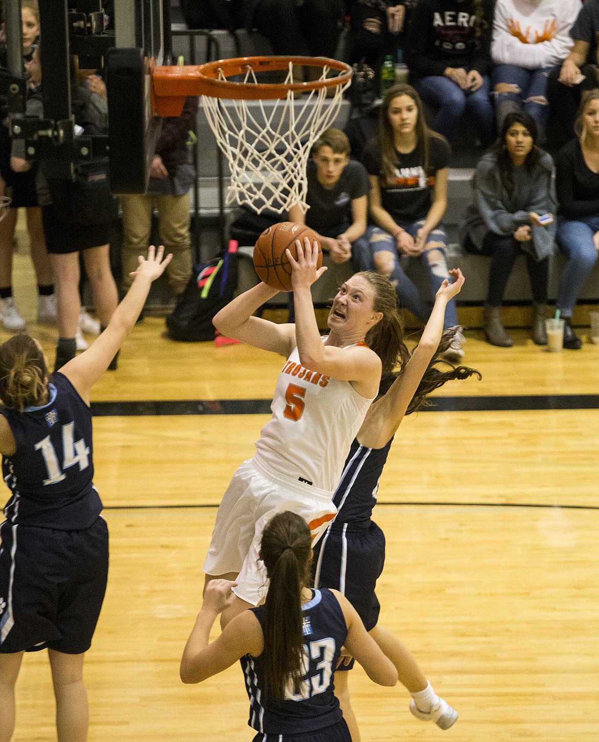 LOREN BENOIT/PressMackenzie Morris goes for a layup against Gonzaga Prep Thursday night at Post Falls High School.