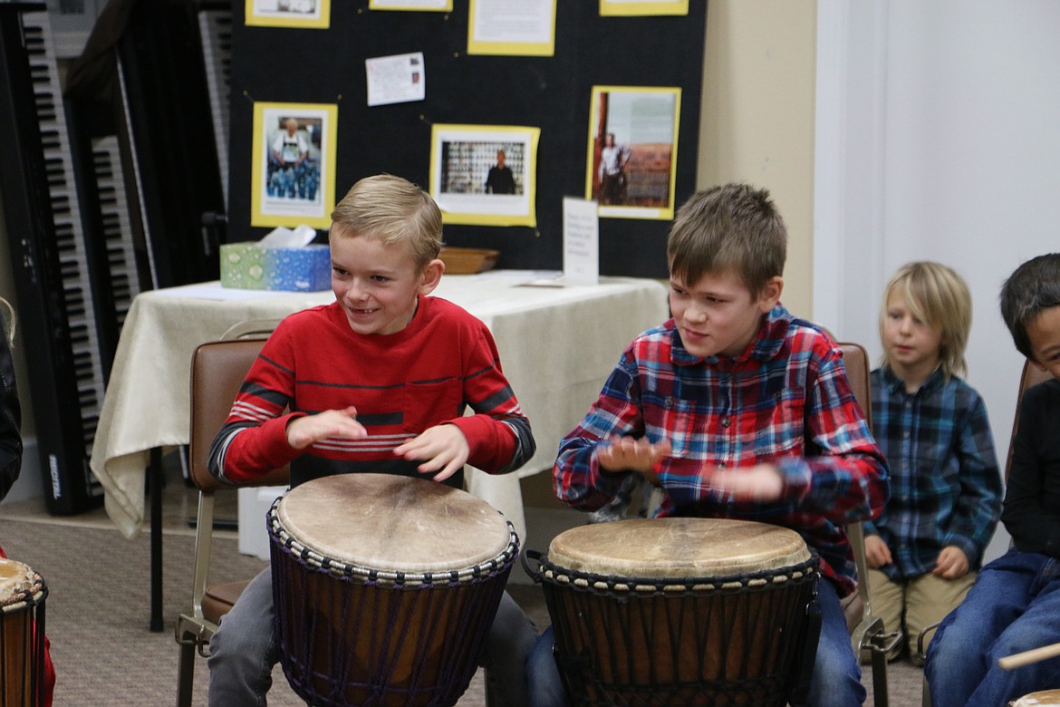 (Photo by MARY MALONE)
Home School Academy students showed off their drumming talents during Wednesday's &quot;All School Revue&quot; in the Music Conservatory of Sandpoint.