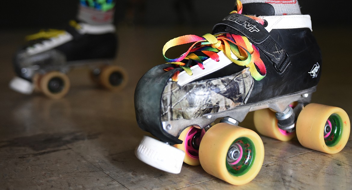 Detail of a colorful skate at roller derby practice on Monday, November 13, in Kalispell.(Brenda Ahearn/Daily Inter Lake)