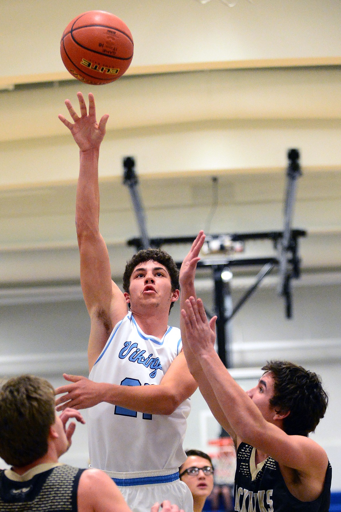 Bigfork's Chase Chappuis sinks a shot against Seeley-Swan on Tuesday night in Bigfork. (Casey Kreider/Daily Inter Lake)