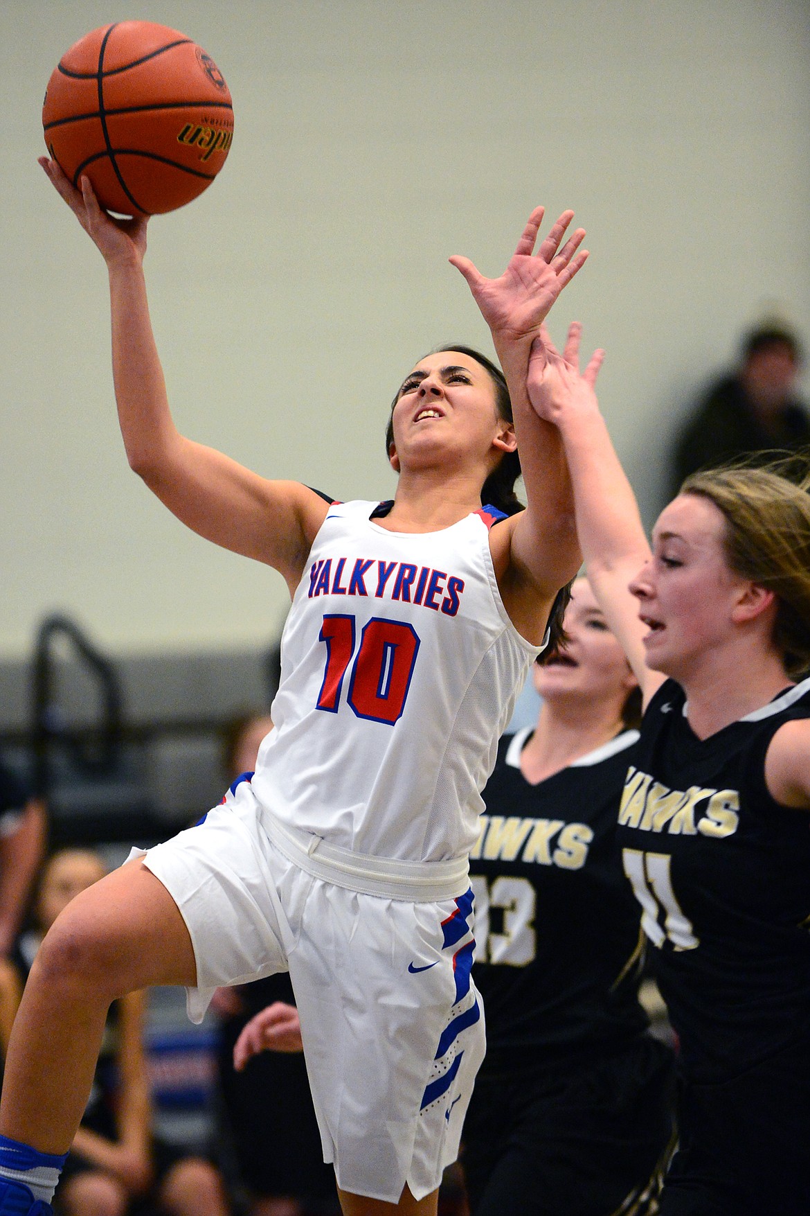 Bigfork's Abby Lembke (10) goes to the hoop against Seeley-Swan on Tuesday night in Bigfork. (Casey Kreider/Daily Inter Lake)