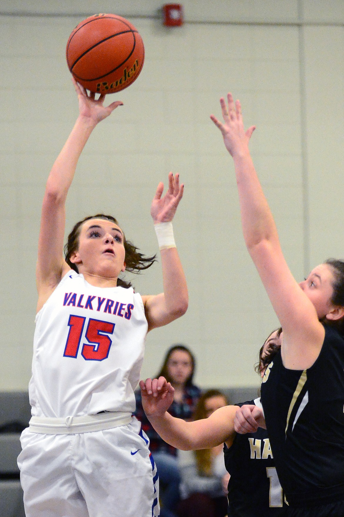 Bigfork's Heidi Schneller shoots against Seeley-Swan on Tuesday night in Bigfork. (Casey Kreider/Daily Inter Lake)