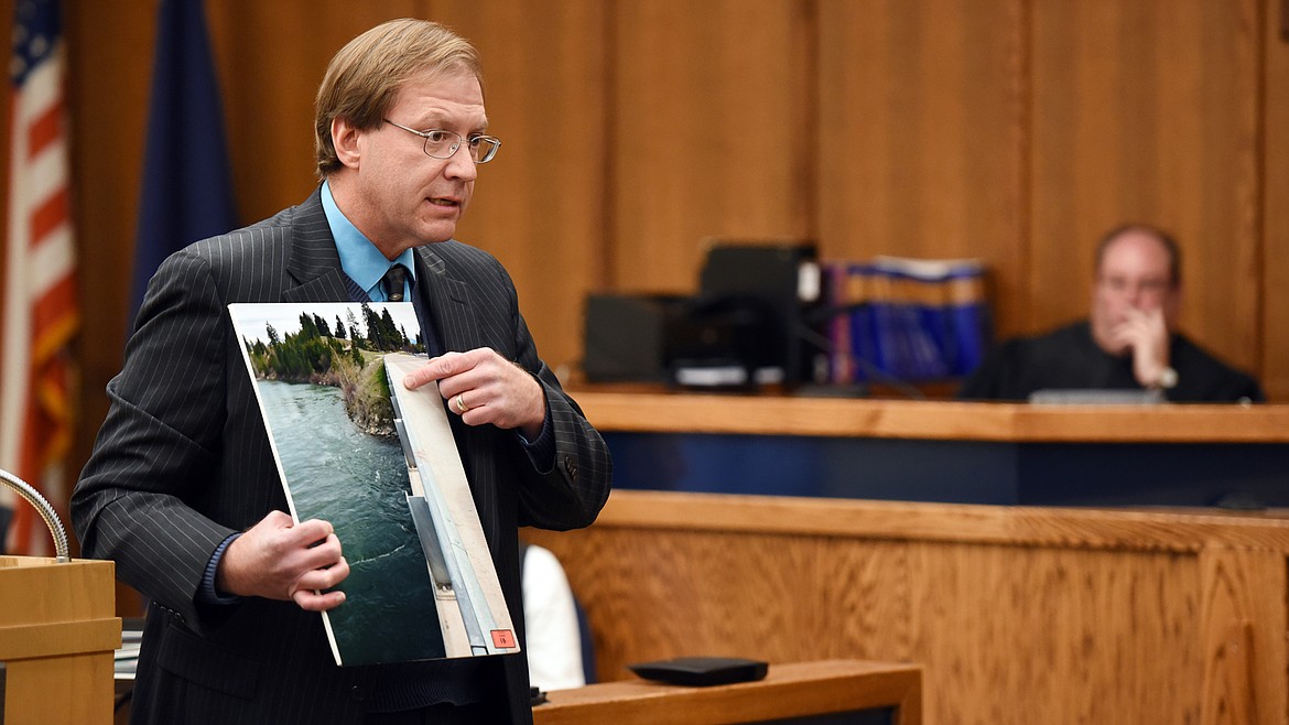 Attorney Steven Scott presents closing arguments in the Cecil Rice trial on Tuesday at Flathead District Court in Kalispell. The jury later delivered an unanimous gulty verdict. (Brenda Ahearn/Daily Inter Lake)