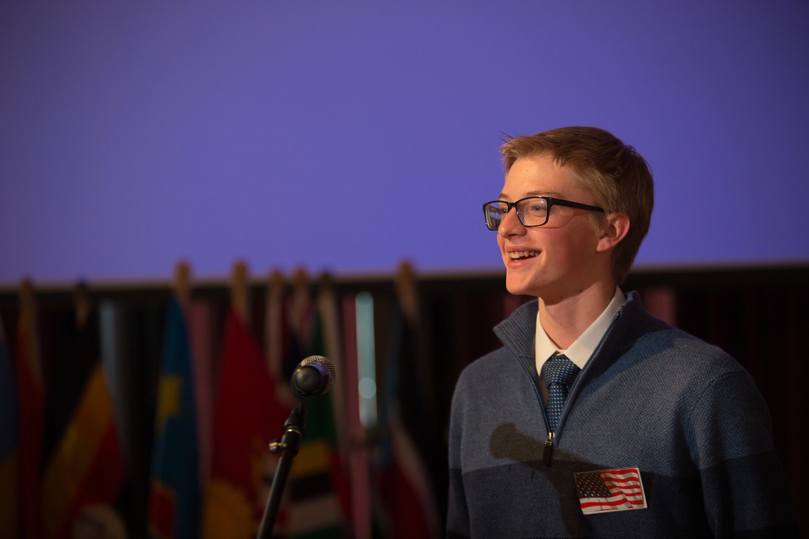 Flathead High School senior Matthew Carroll addresses the Montana Model United Nations Conference held at the University of Montana on Nov. 20-21. (Photo by Noah Love)