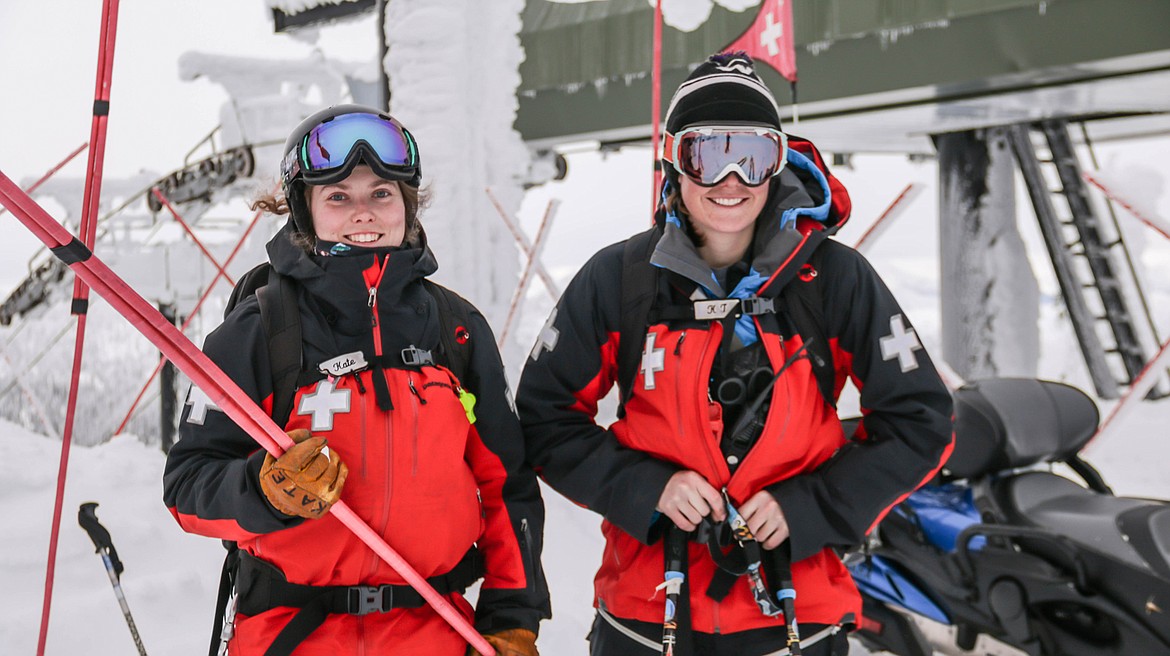 Ski patrollers Kate Atha and K.T. Duncan are pictured on Whitefish Mountain. Whitefish&#146;s ski patrol is 34 percent male, and 40 percent female if the resort&#146;s two dispatchers are included. (Photo courtesy of Whitefish Mountain Resort)