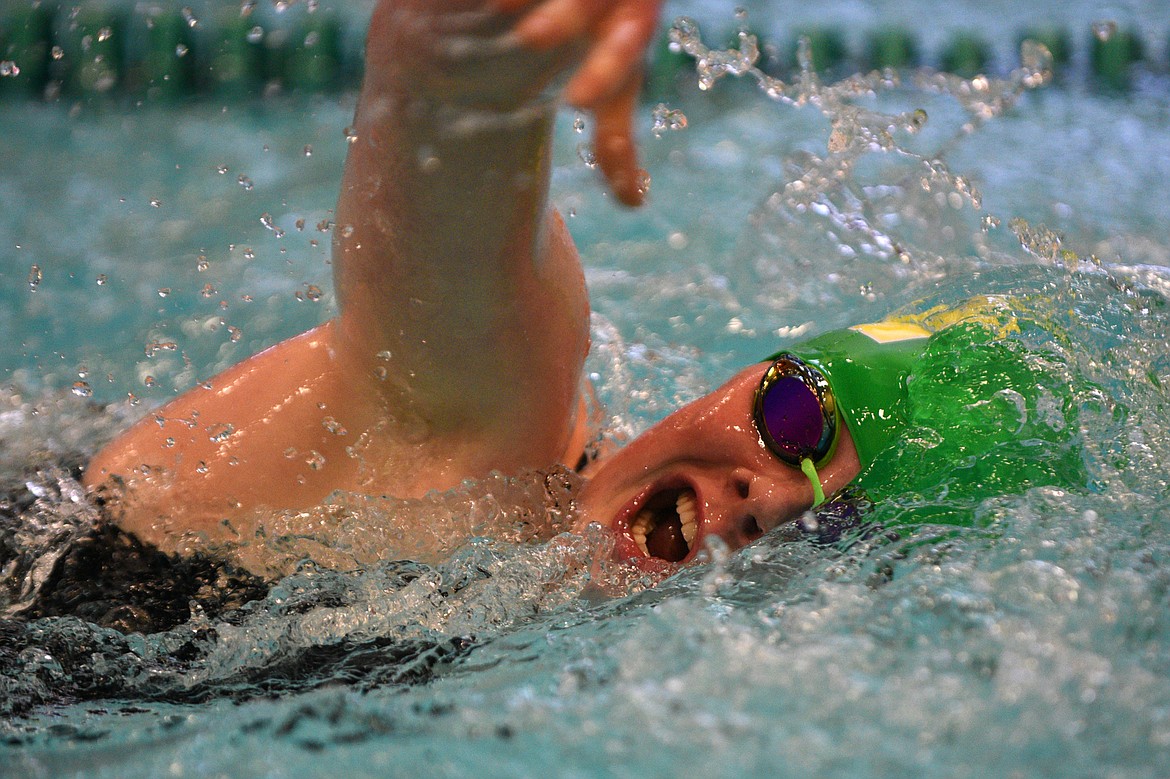 Whitefish&#146;s Annie Sullivan competes in the girls 200 freestyle at the Kalispell Invitational on Saturday. (Casey Kreider/Daily Inter Lake)