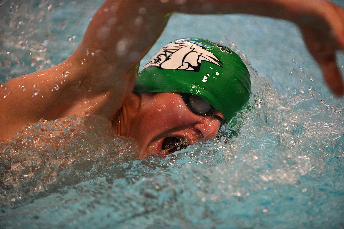 Glacier&#146;s Caleb Winkler competes in the boys 200 freestyle at the Kalispell Invitational on Saturday. (Casey Kreider/Daily Inter Lake)