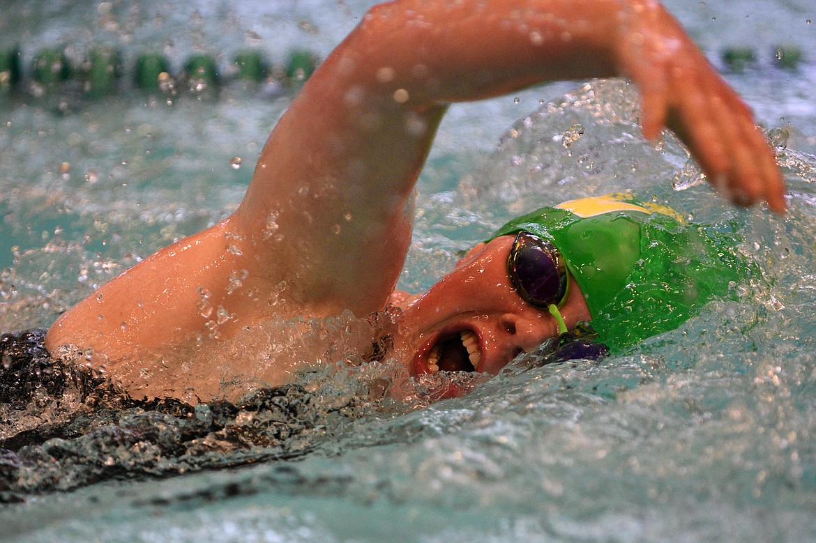 Whitefish&#146;s Annie Sullivan competes in the girls 200 freestyle at the Kalispell Invitational on Saturday. (Casey Kreider/Daily Inter Lake)