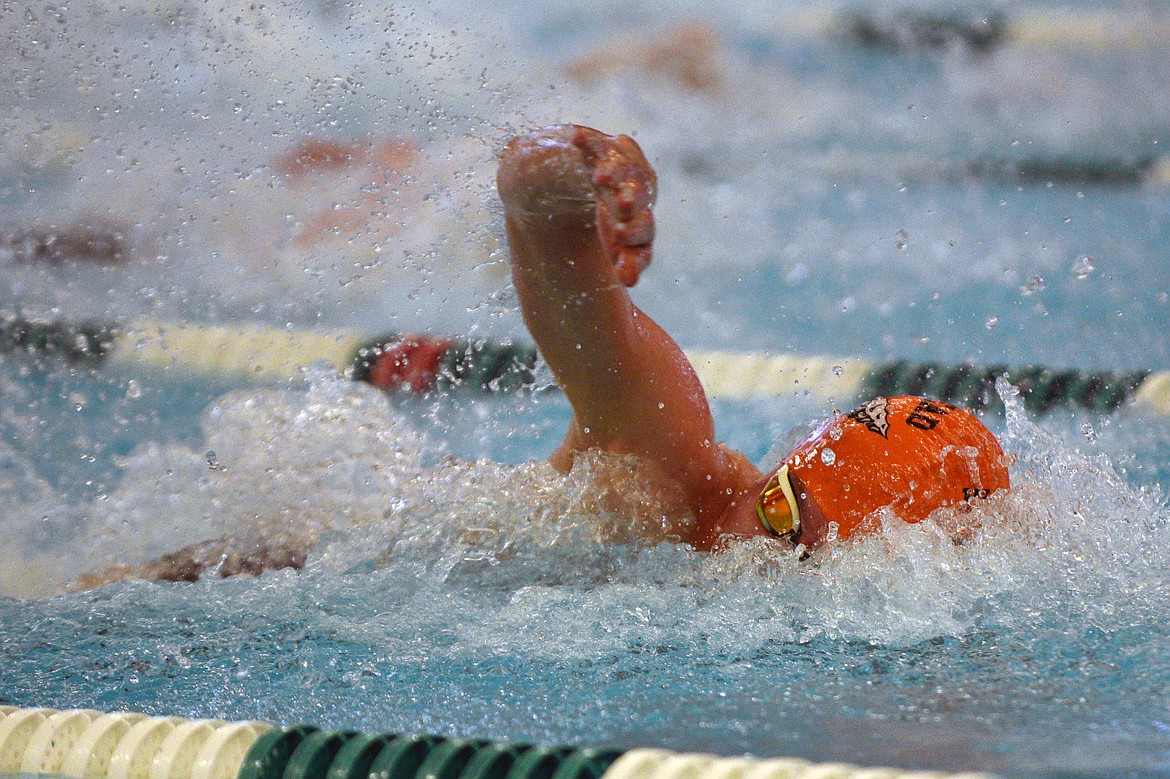 Flathead&#146;s Jamie Bouda takes first place in the boys 50 freestyle with a time of 21.09 at the Kalispell Invitational on Saturday, Dec. 2. (Casey Kreider/Daily Inter Lake)