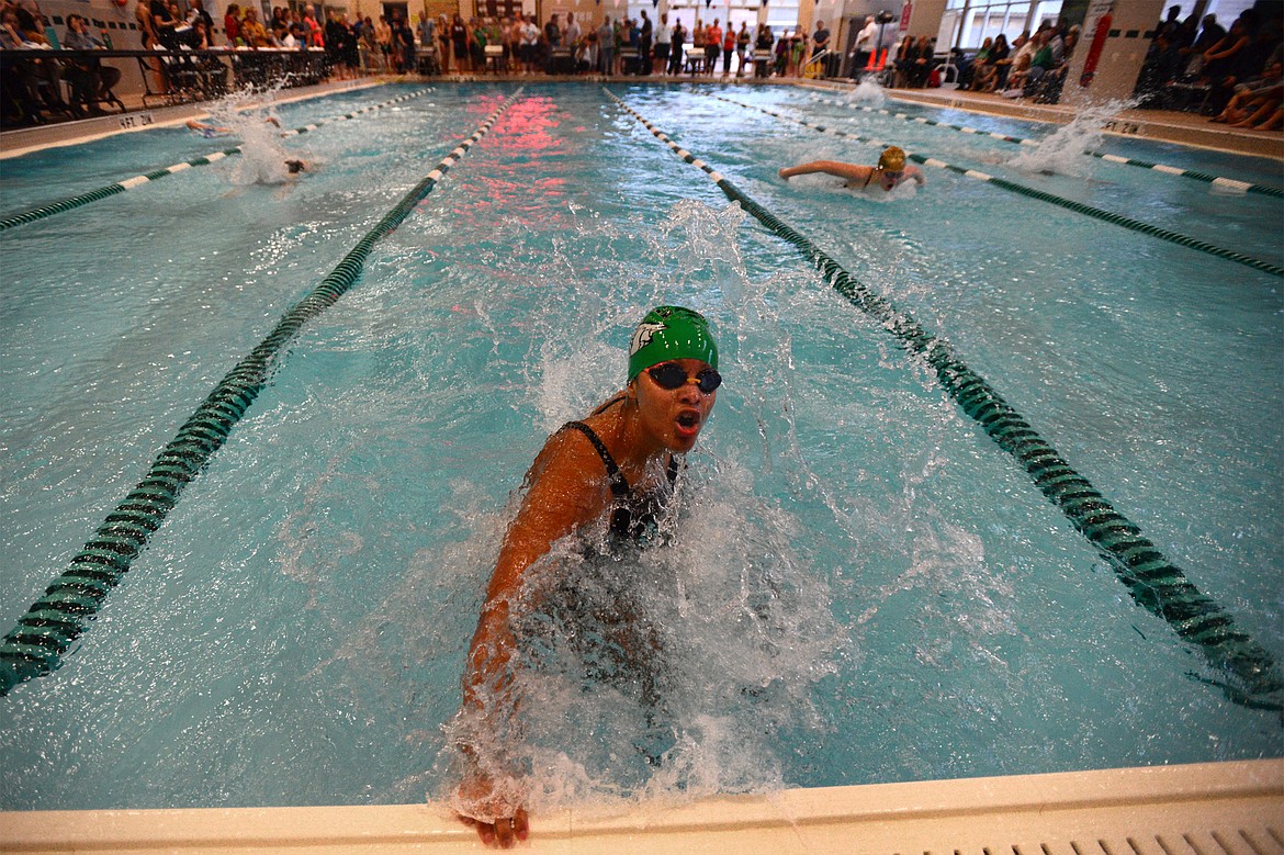 Glacier&#146;s A.J. Popp makes the turn during her heat in the girls 100 butterfly with a time of 1:00.6. (Casey Kreider/Daily Inter Lake)