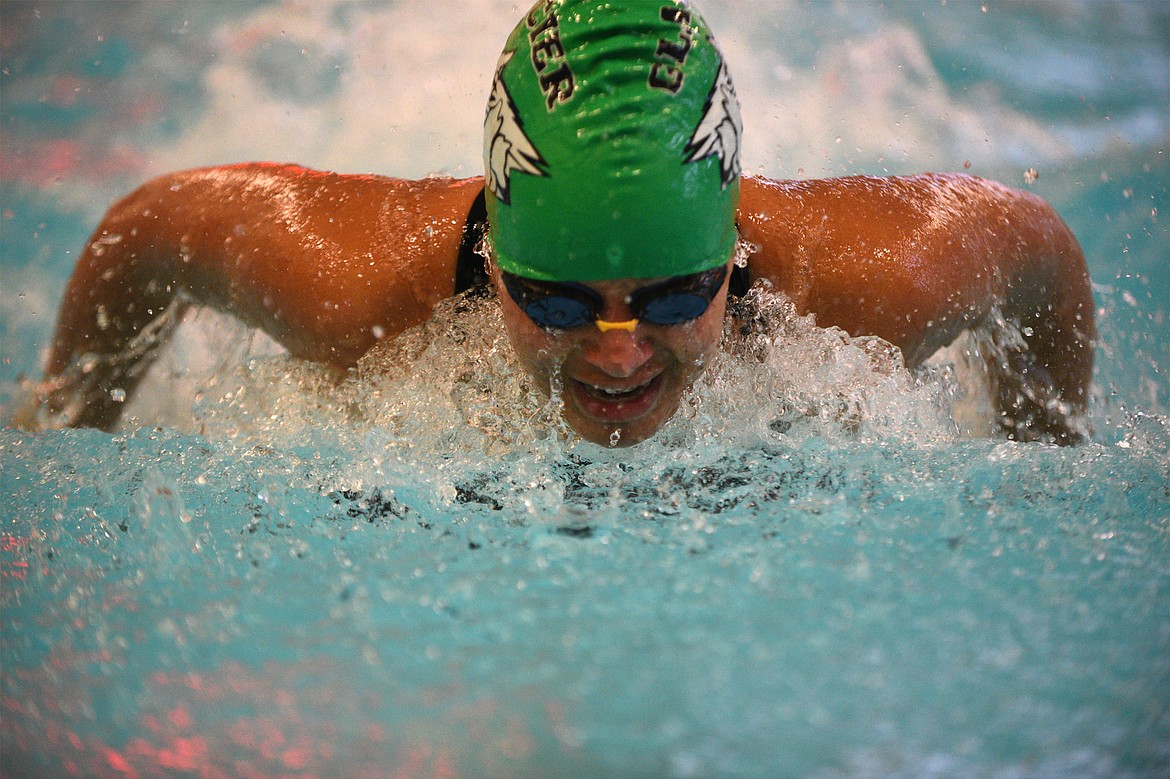 Glacier&#146;s A.J. Popp took first in her heat in the girls 100 butterfly with a time of 1:00.6 at the Kalispell Invitational on Saturday. (Casey Kreider/Daily Inter Lake)