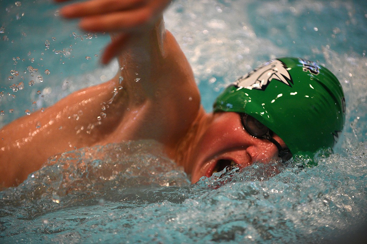 Glacier&#146;s Caleb Winkler competes in the boys 200 freestyle at the Kalispell Invitational on Saturday. (Casey Kreider/Daily Inter Lake)