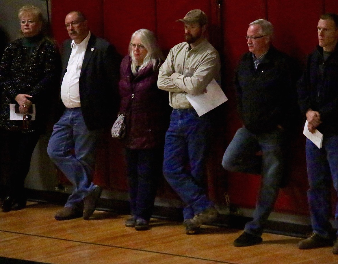 (Photo by JUDD WILSON)
Local officials such as Newport Mayor Shirley Sands, pictured left, and Bonner County Commissioner Jeff Connolly, pictured right, attended Wednesday night&#146;s HiTest silicon smelter plant presentation.