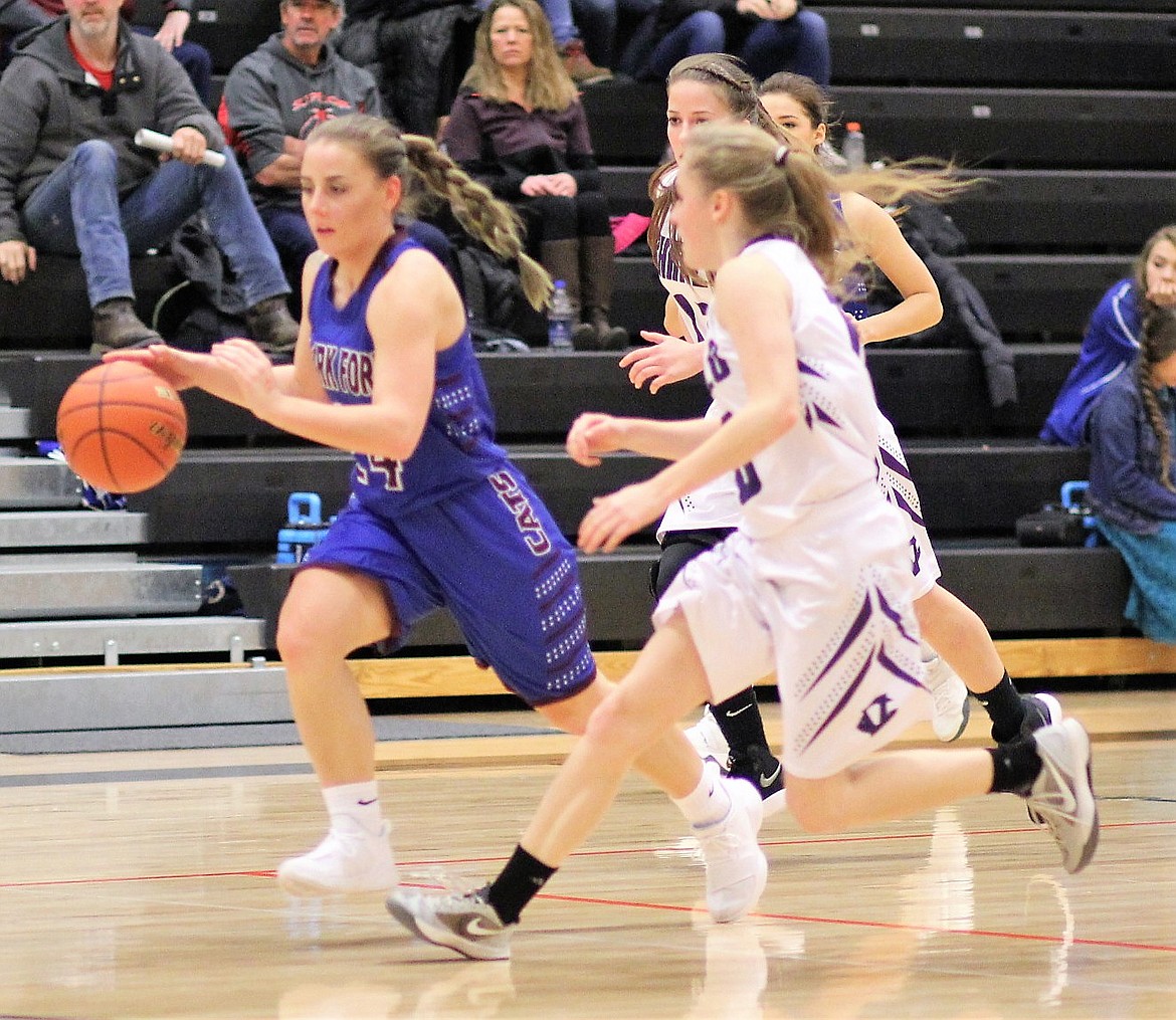 Cat, Margaret Parkin, is one of six juniors on the roster for this year&#146;s Lady Mountain Cat team. The Cats won over Charlo and Plains during the Western C tournament this weekend in Frenchtown. (Kathleen Woodford/Mineral Independent).